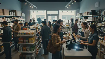 Hình ảnh cửa hàng bán lẻ hoạt động nhộn nhịp với hệ thống mạng hoạt động hiệu quả