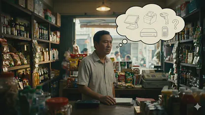Hình ảnh chủ cửa hàng tạp hóa đang phân vân lắp POS bao nhiêu là hợp lý